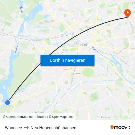 Wannsee to Neu-Hohenschönhausen map