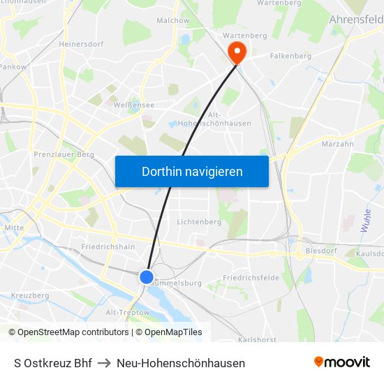 S Ostkreuz Bhf to Neu-Hohenschönhausen map