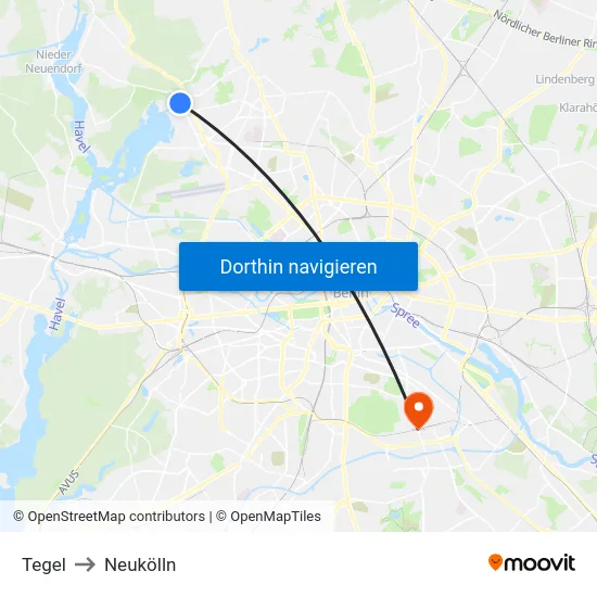 Tegel to Neukölln map