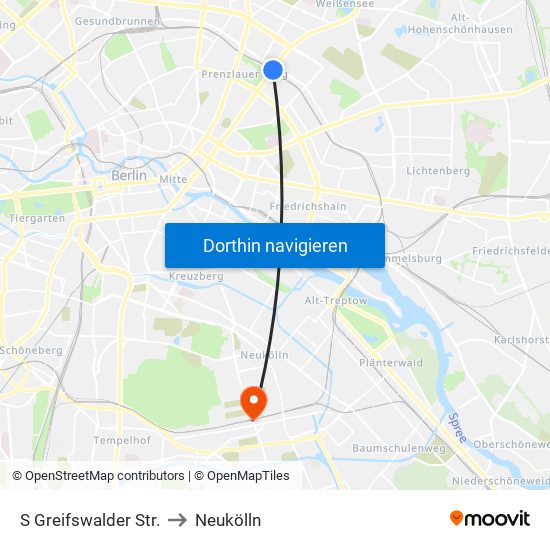 S Greifswalder Str. to Neukölln map