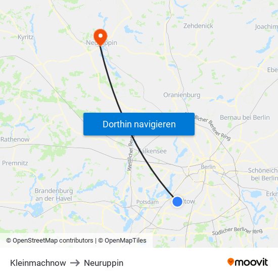 Kleinmachnow to Neuruppin map