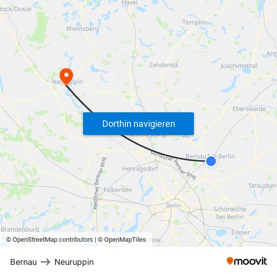 Bernau to Neuruppin map