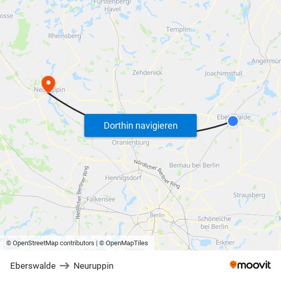 Eberswalde to Neuruppin map