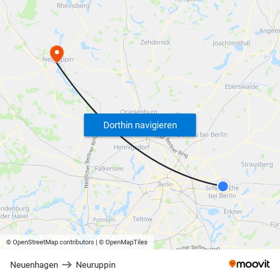 Neuenhagen to Neuruppin map