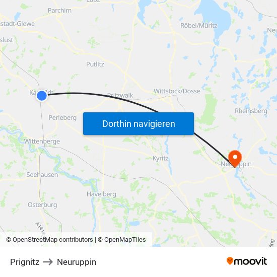 Prignitz to Neuruppin map