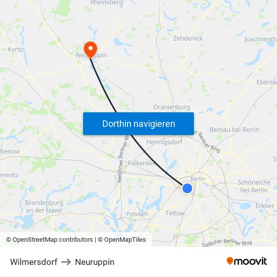 Wilmersdorf to Neuruppin map