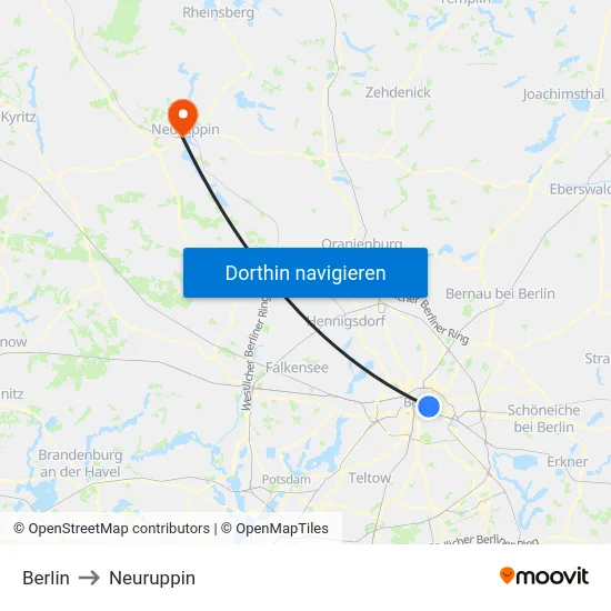 Berlin to Neuruppin map
