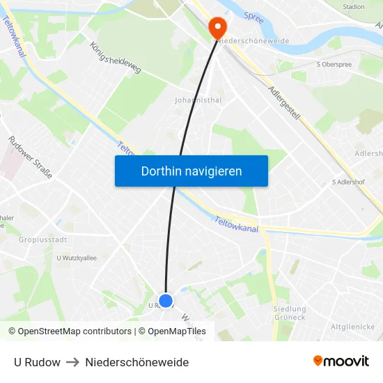 U Rudow to Niederschöneweide map