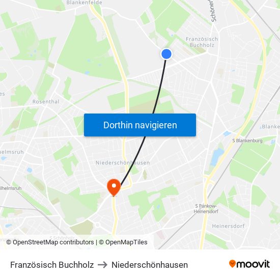 Französisch Buchholz to Niederschönhausen map