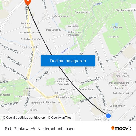 S+U Pankow to Niederschönhausen map