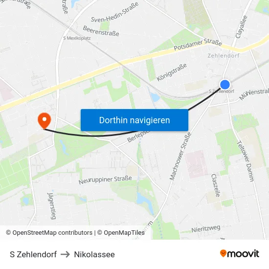 S Zehlendorf to Nikolassee map