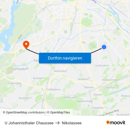 U Johannisthaler Chaussee to Nikolassee map