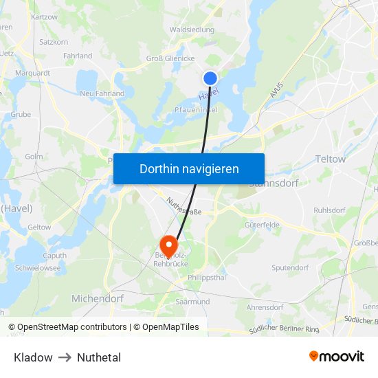Kladow to Nuthetal map