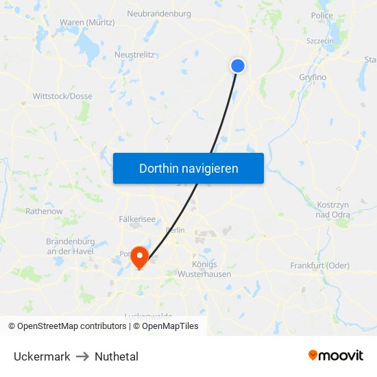 Uckermark to Nuthetal map