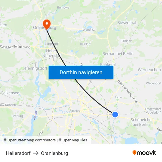 Hellersdorf to Oranienburg map