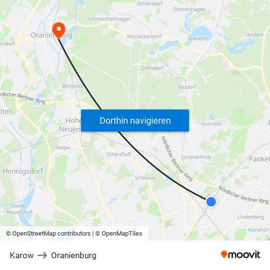Karow to Oranienburg map