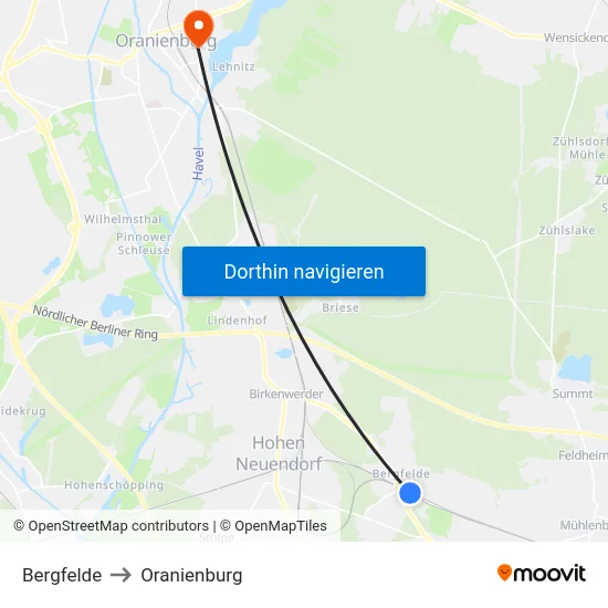 Bergfelde to Oranienburg map