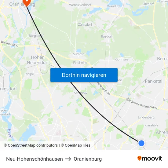 Neu-Hohenschönhausen to Oranienburg map