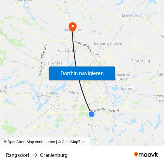 Rangsdorf to Oranienburg map