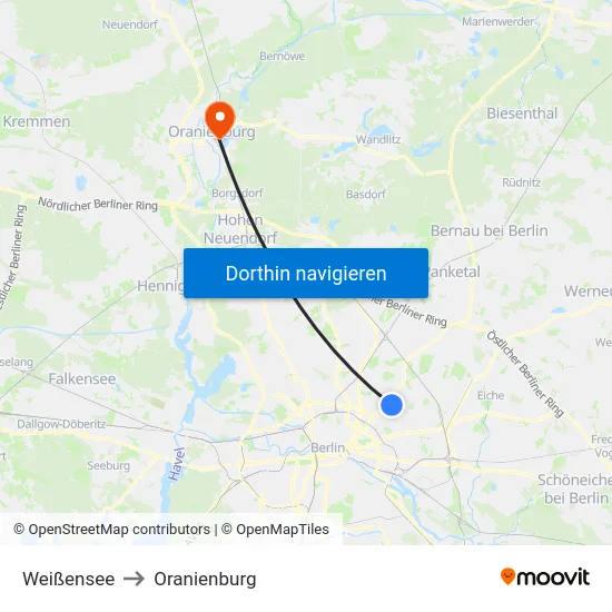 Weißensee to Oranienburg map