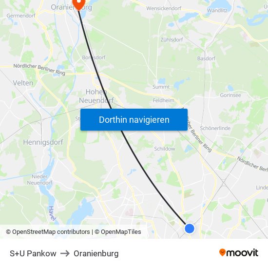 S+U Pankow to Oranienburg map