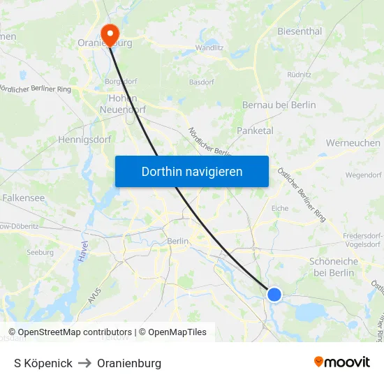 S Köpenick to Oranienburg map