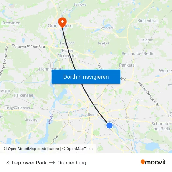 S Treptower Park to Oranienburg map