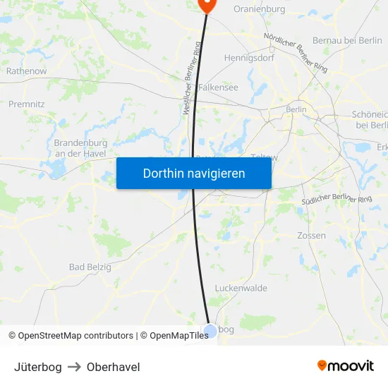 Jüterbog to Oberhavel map