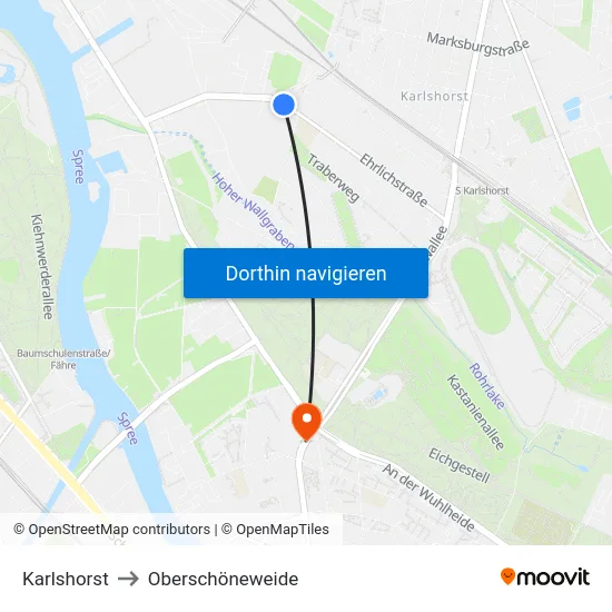 Karlshorst to Oberschöneweide map