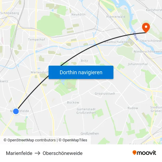 Marienfelde to Oberschöneweide map