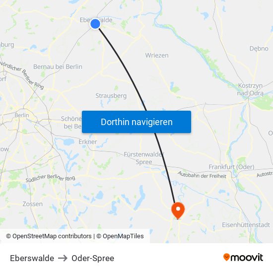 Eberswalde to Oder-Spree map