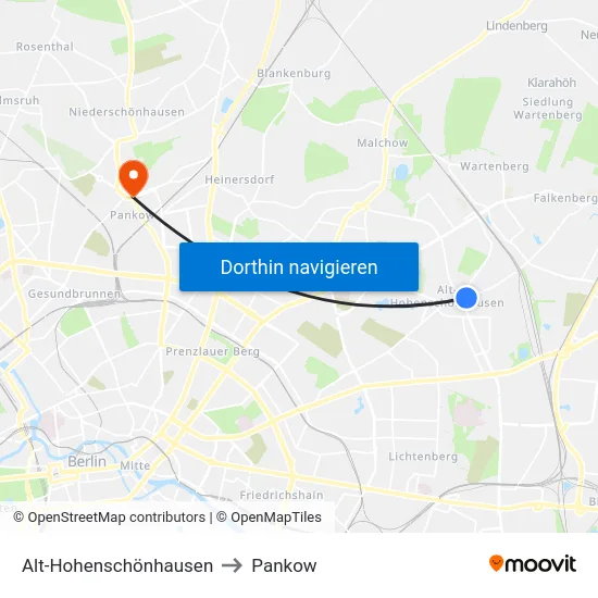 Alt-Hohenschönhausen to Pankow map