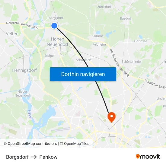 Borgsdorf to Pankow map