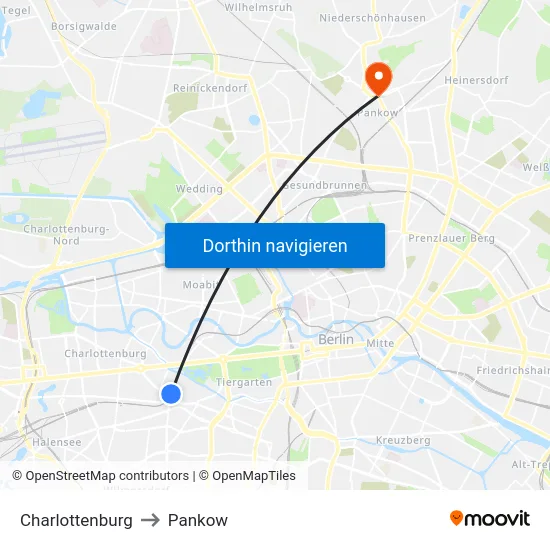Charlottenburg to Pankow map