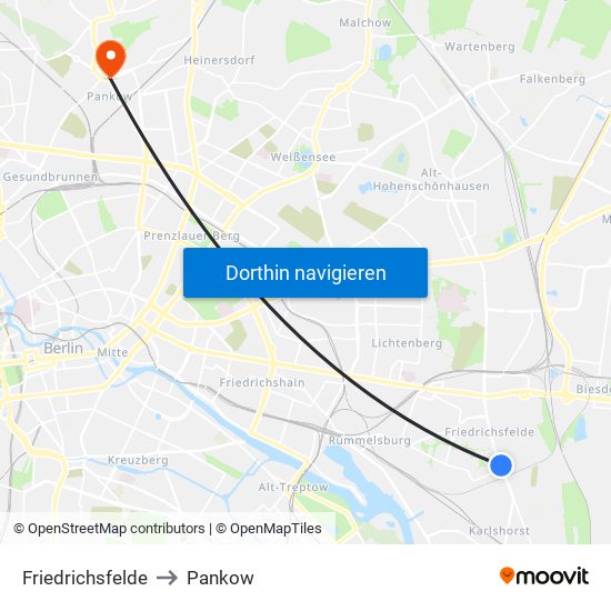 Friedrichsfelde to Pankow map