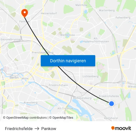 Friedrichsfelde to Pankow map