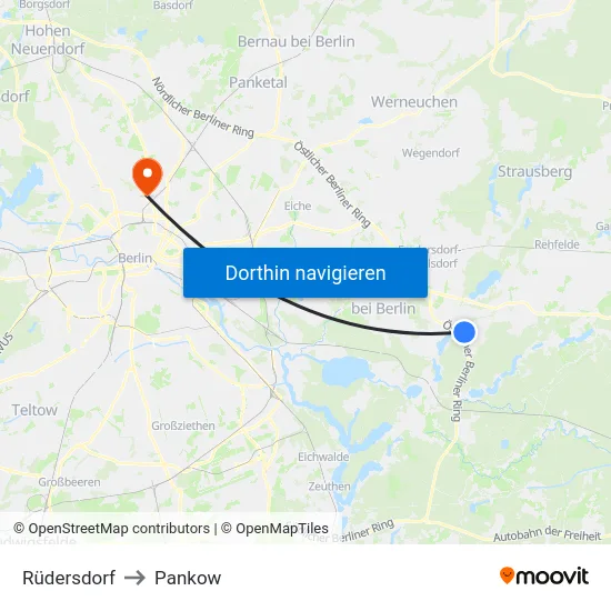 Rüdersdorf to Pankow map