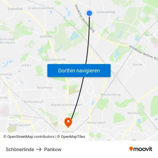 Schönerlinde to Pankow map