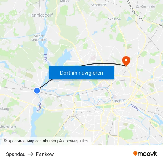 Spandau to Pankow map
