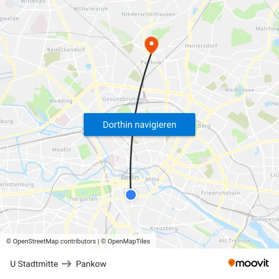 U Stadtmitte to Pankow map