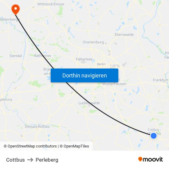 Cottbus to Perleberg map