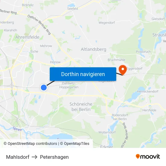 Mahlsdorf to Petershagen map
