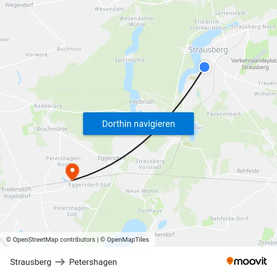 Strausberg to Petershagen map