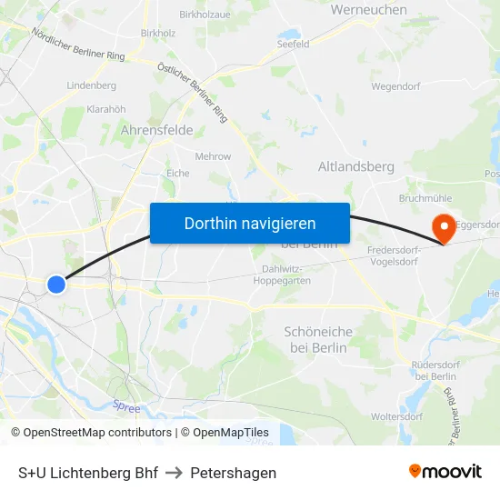 S+U Lichtenberg Bhf to Petershagen map