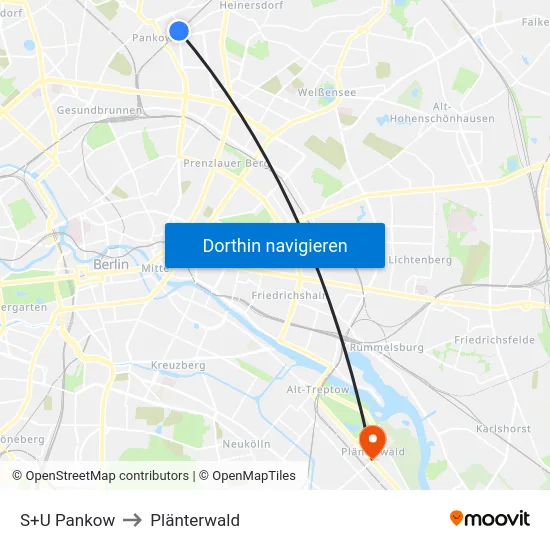 S+U Pankow to Plänterwald map