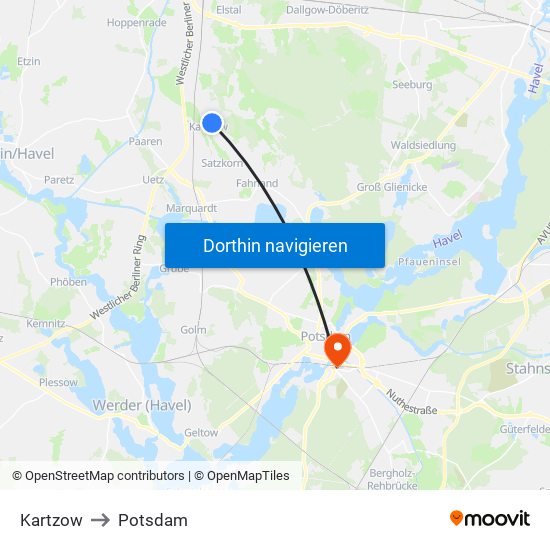 Kartzow to Potsdam map