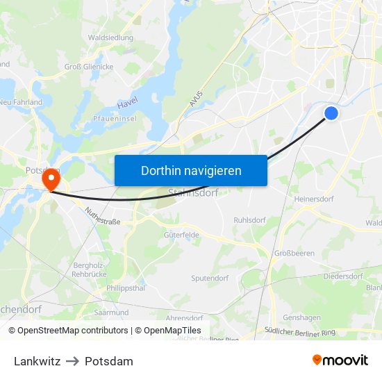 Lankwitz to Potsdam map