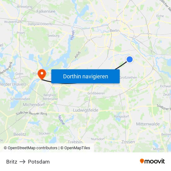 Britz to Potsdam map