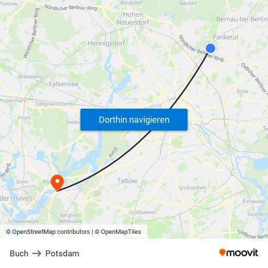 Buch to Potsdam map