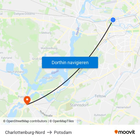 Charlottenburg-Nord to Potsdam map